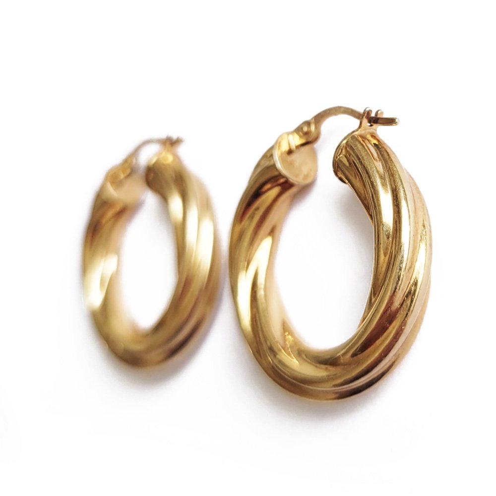 9ct Gold 'Midi' Ridged Hoops by UnoAErre