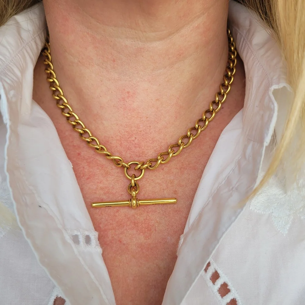 Antique 9ct Yellow Gold Open Link Albert Chain Jewels Antiqua