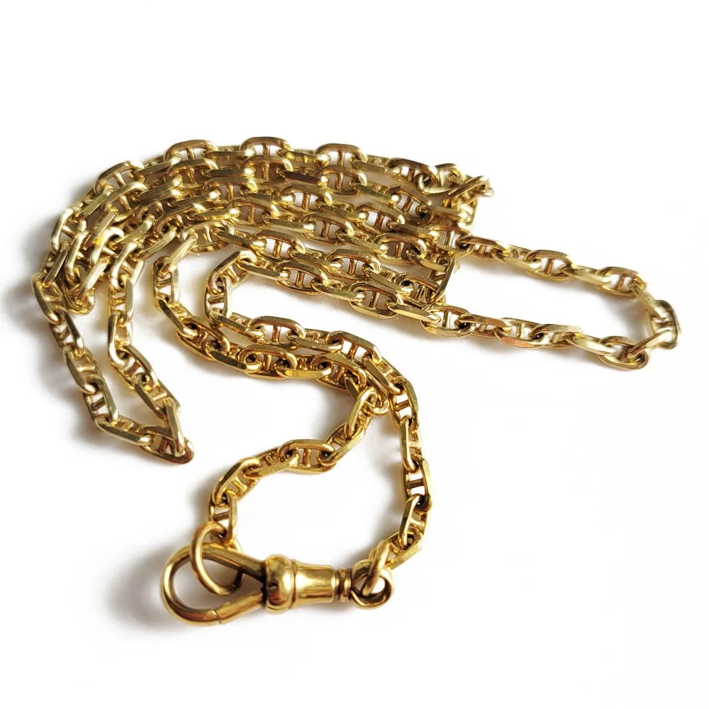 Antique 9ct Gold Mariner Link Chain With Dogclip