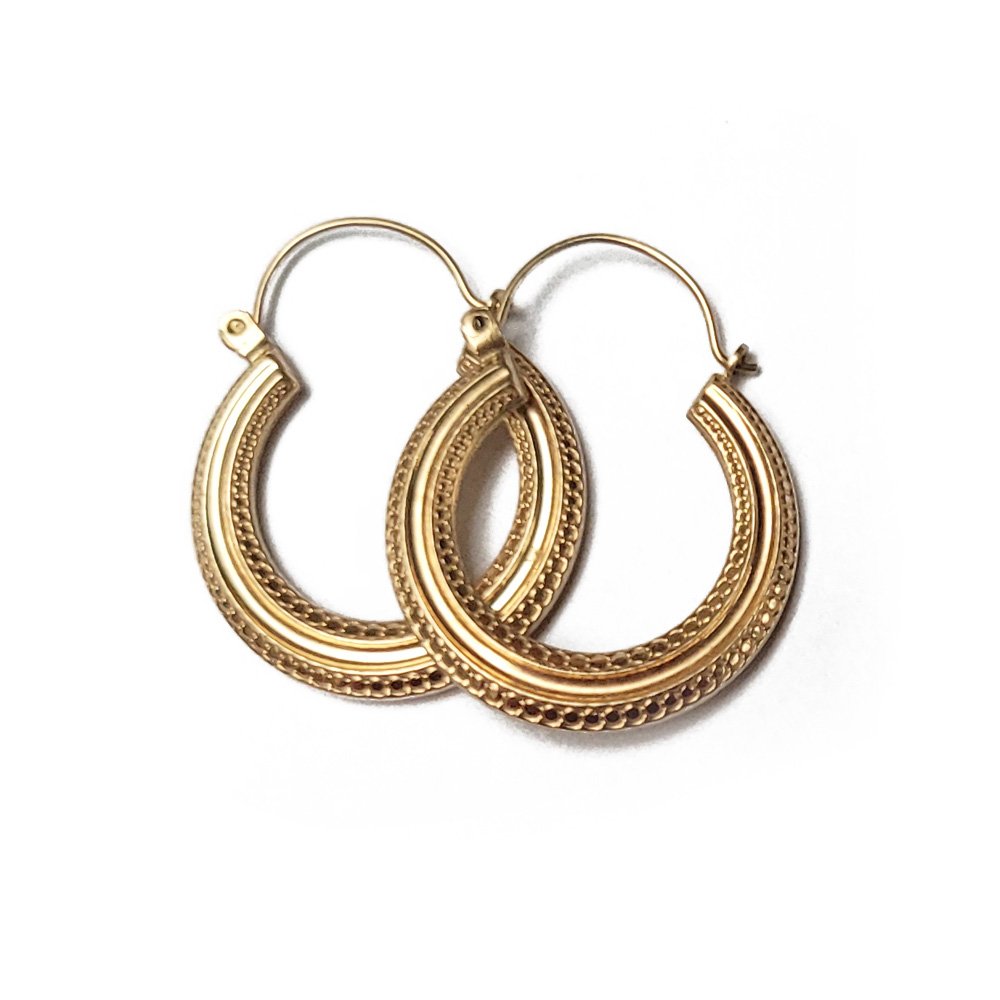 Vintage 'Etruscan Style' 9ct Gold Hoops Jewels Antiqua