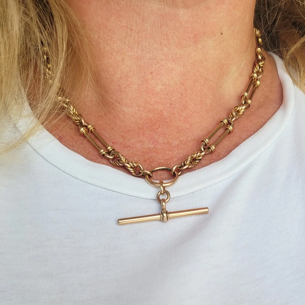 Antique 9ct Rose Gold Fancy Fetter Link Albert Chain