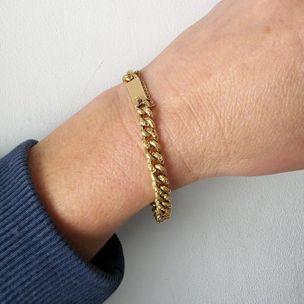 Victorian 18ct Gold 'Night & Day' Curb Link Bracelet