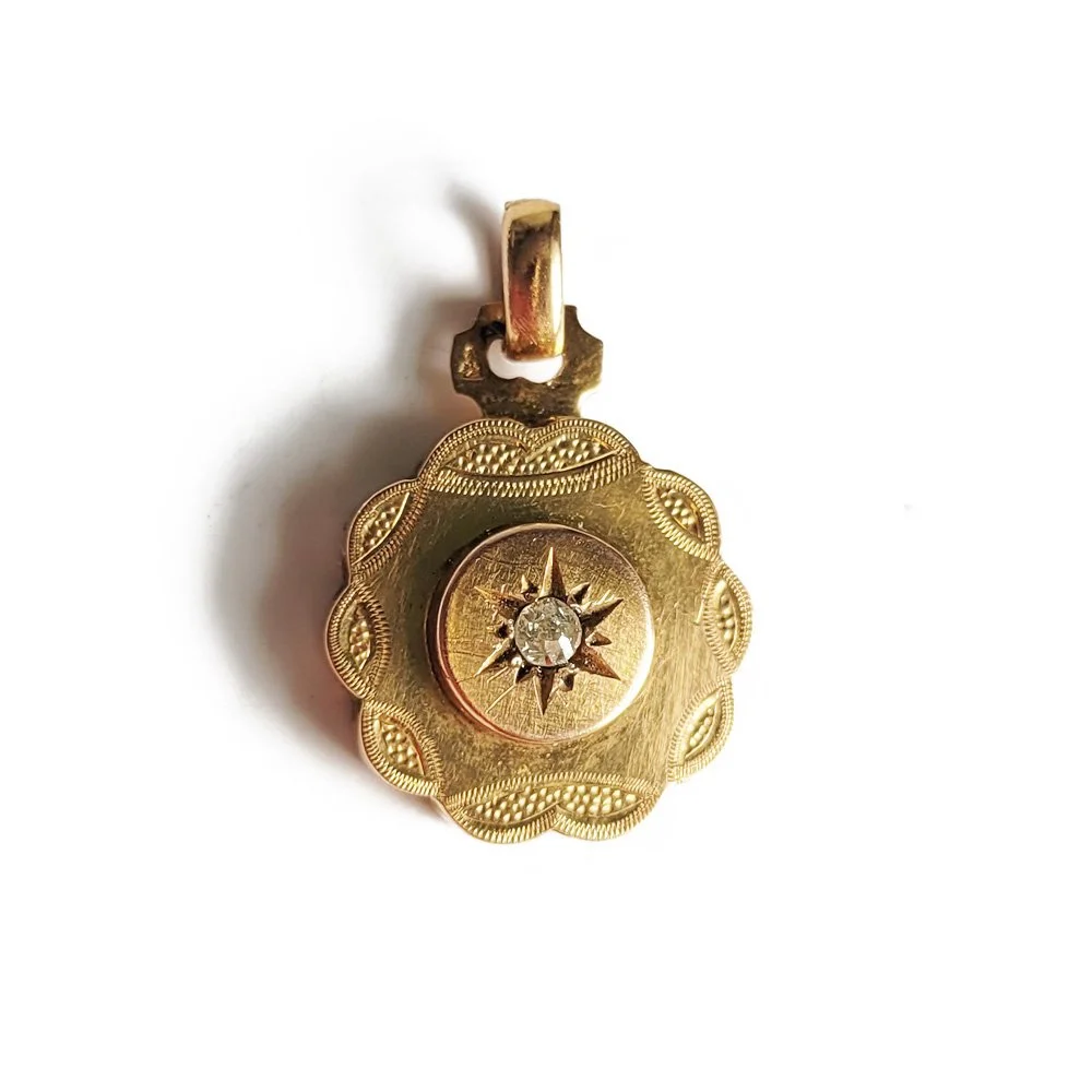 Antique French 18ct Gold & Diamond 'Flower' Pendant