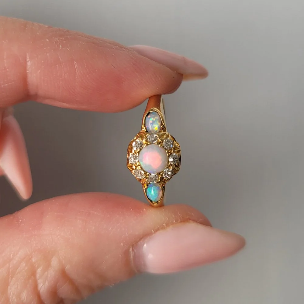 Edwardian Opal & Diamond Cluster Ring