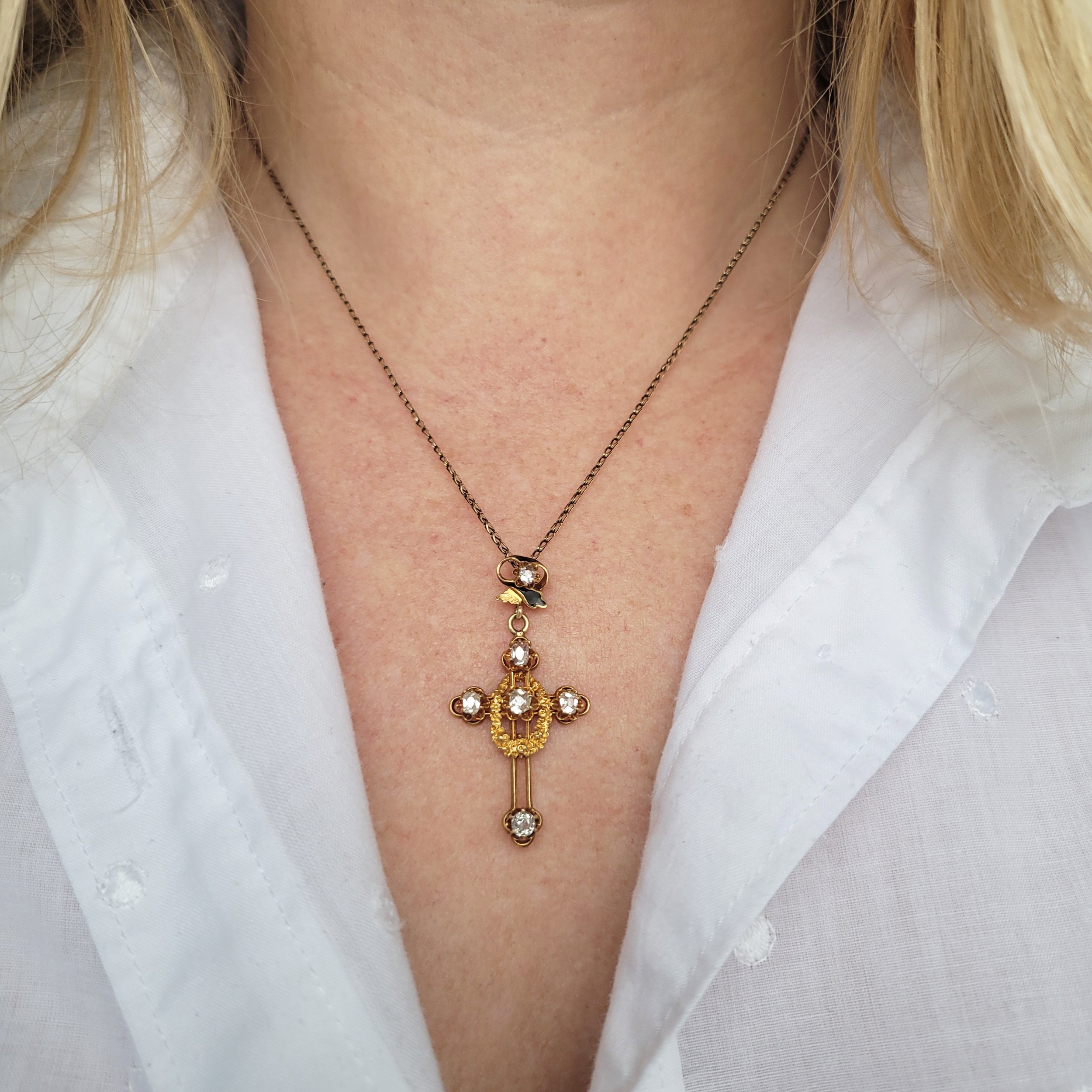 Victorian 18ct Gold & Old Cut Diamond Cross Pendant