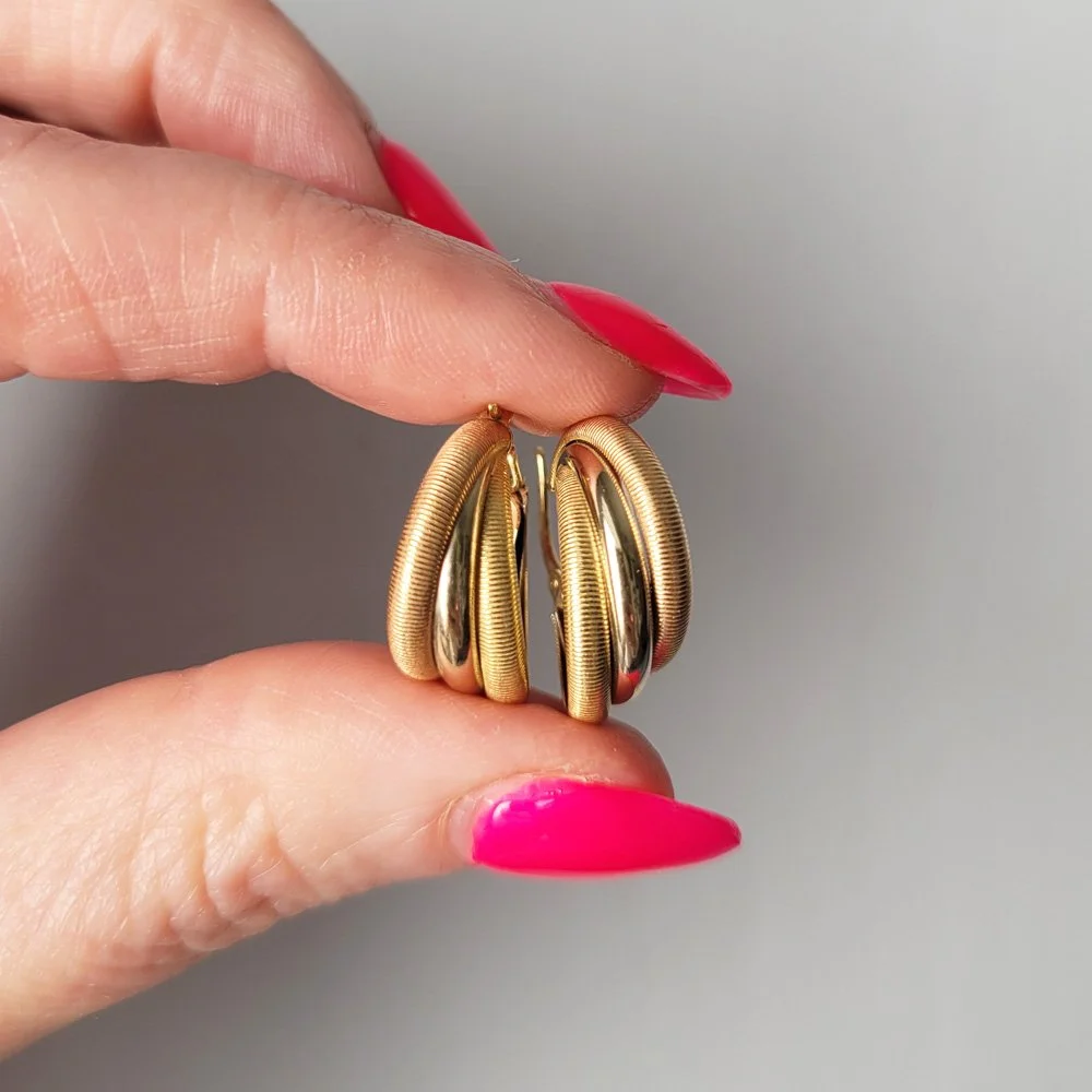 Super Chic 18ct Tri-colour Hoop Earrings Jewels Antiqua