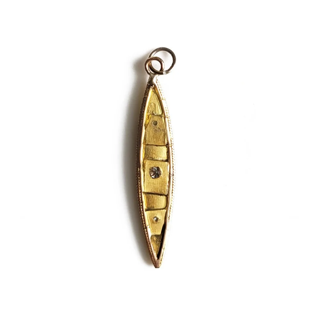Antique 15ct Gold, Diamond & Pearl Lozenge Shaped Pendant