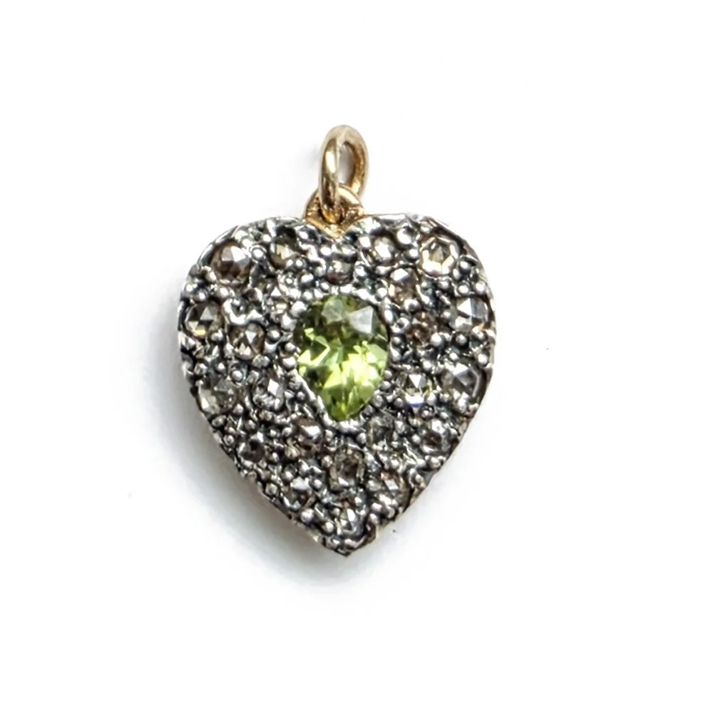 Vintage Rose Diamond & Peridot Heart Pendant