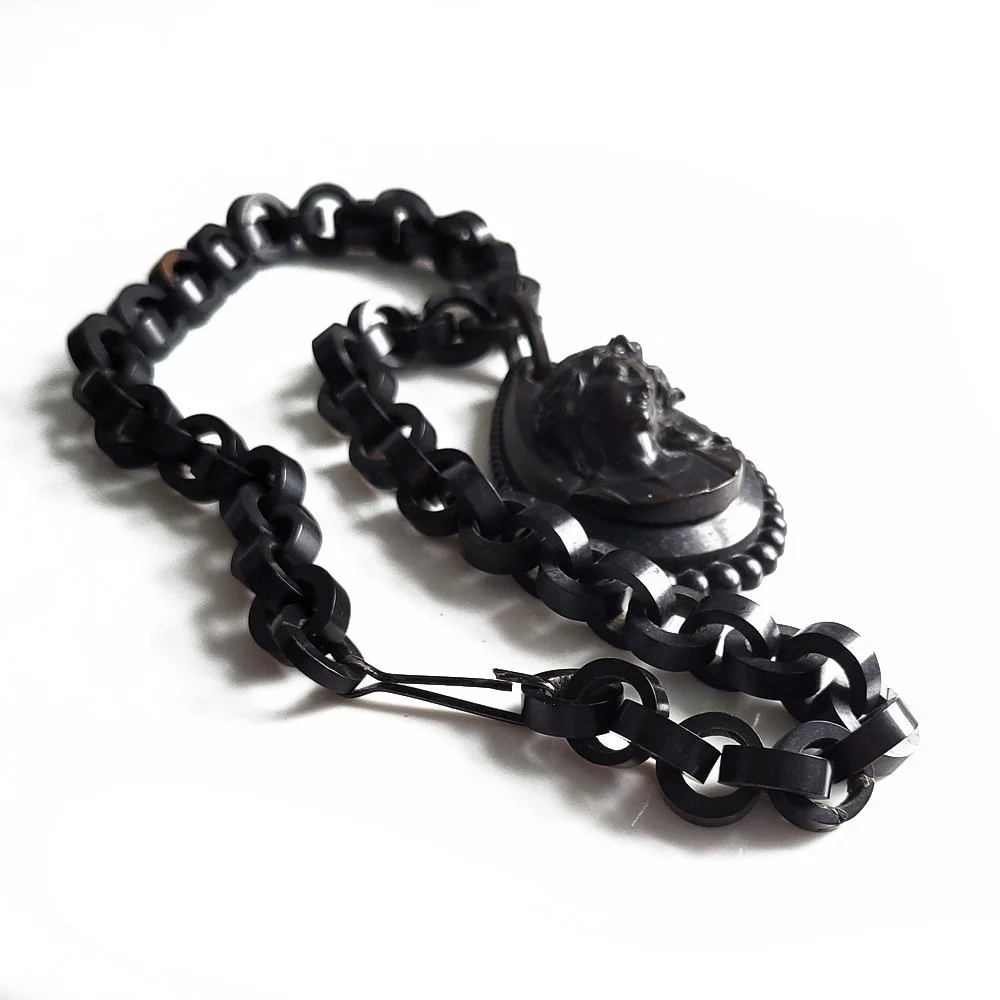 Victorian Vulcanite Rollo Chain with Large Relief Pendant