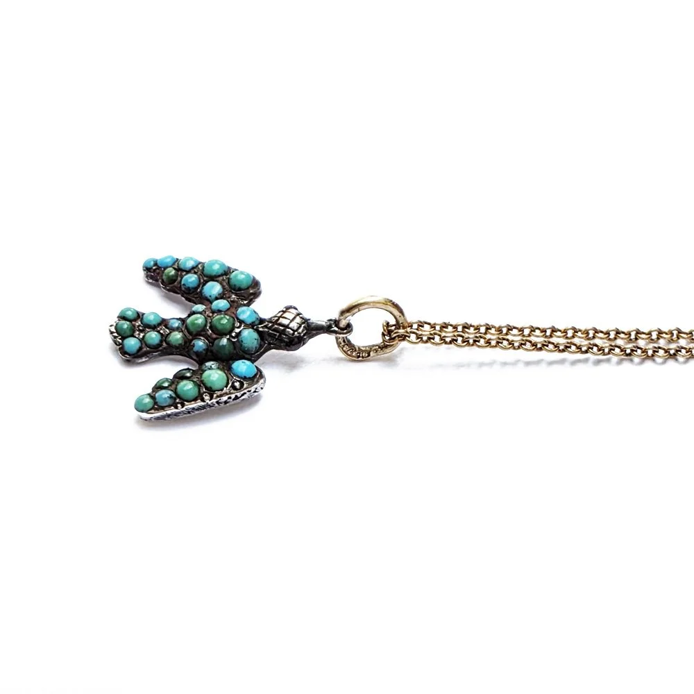 Victorian Pavé Turquoise Dove Pendant with 9ct Chain