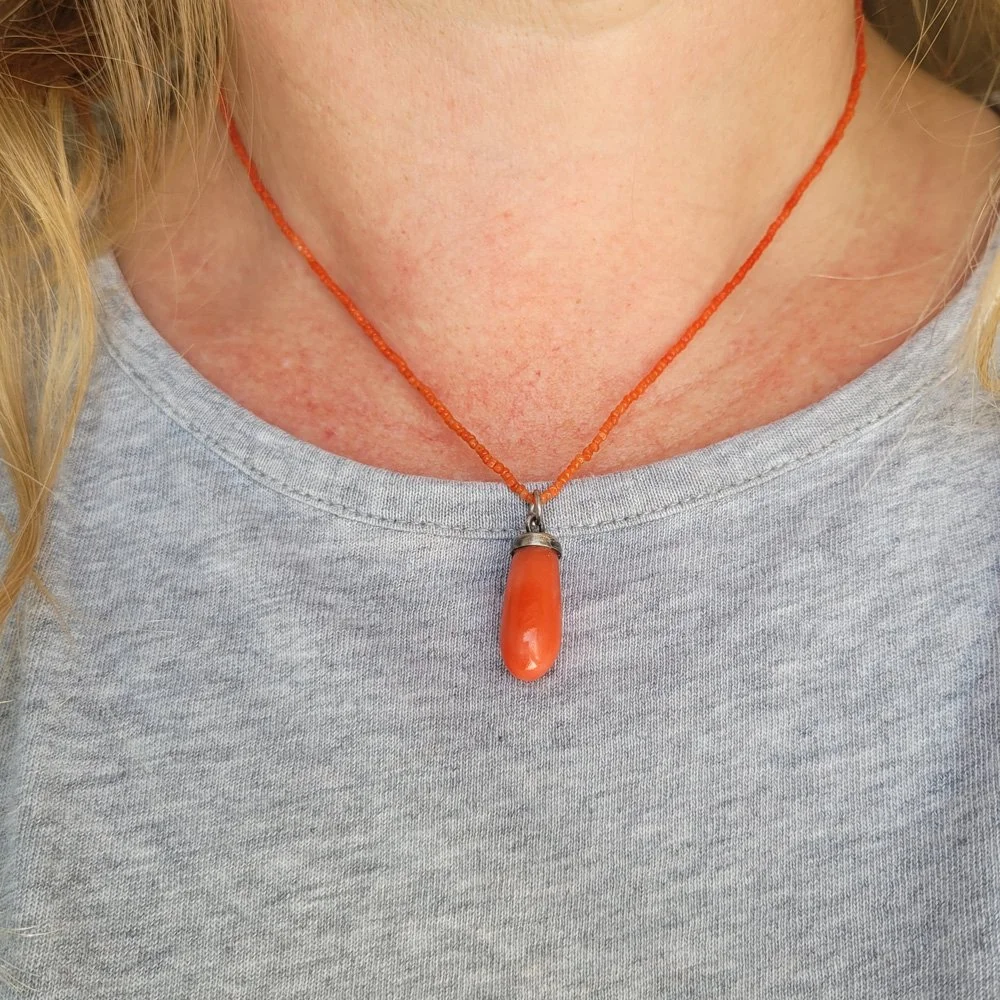 Antique Coral Drop Pendant