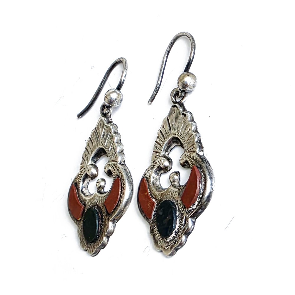 Victorian Silver & Hardstone Drop Earrings