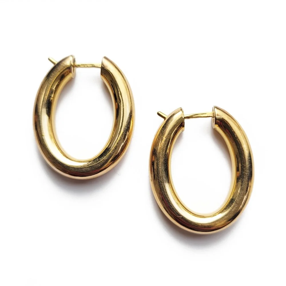 Super Cool Vintage 9ct Gold Oval Tube Hoops