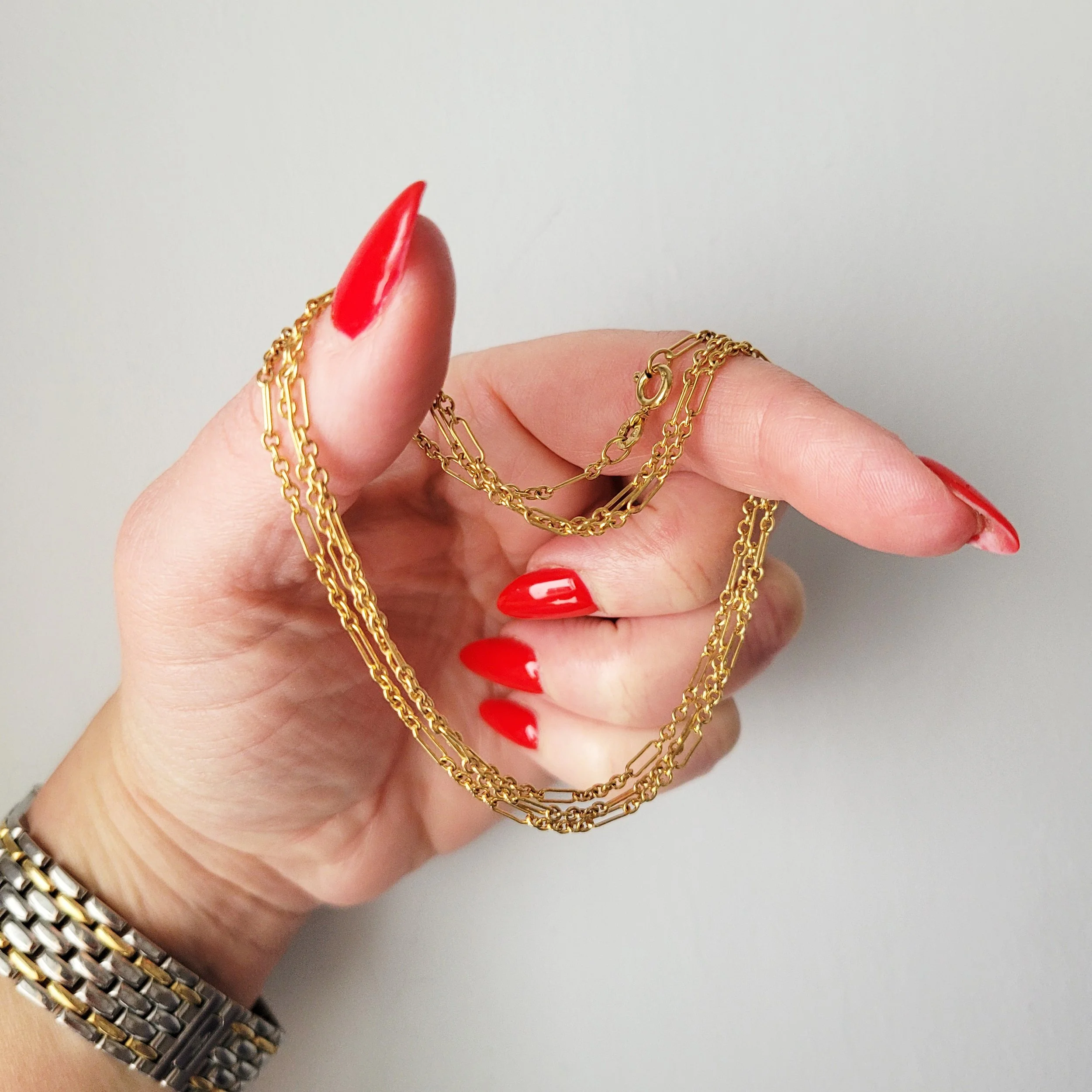 Vintage 9ct Yellow Gold Baby Fetter / Paperclip Link Chain