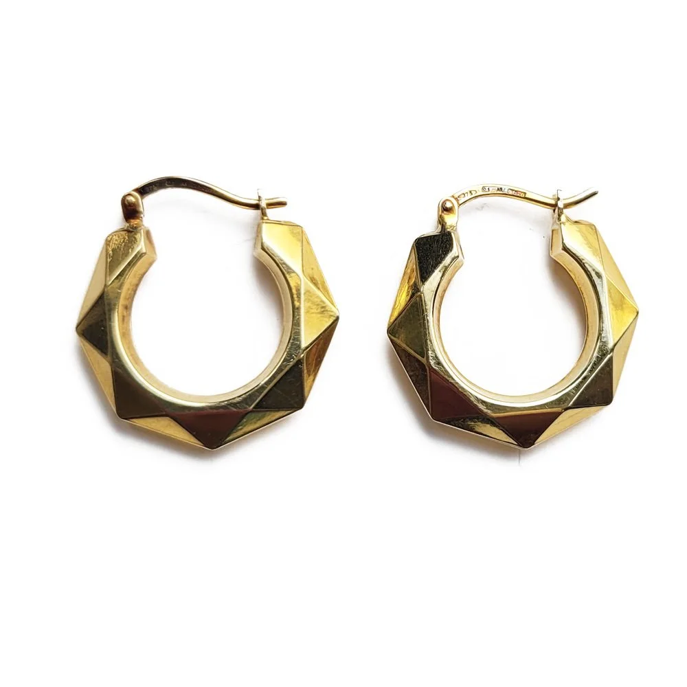 Vintage 9ct Gold Hexagonal Hoops by UnoAErre