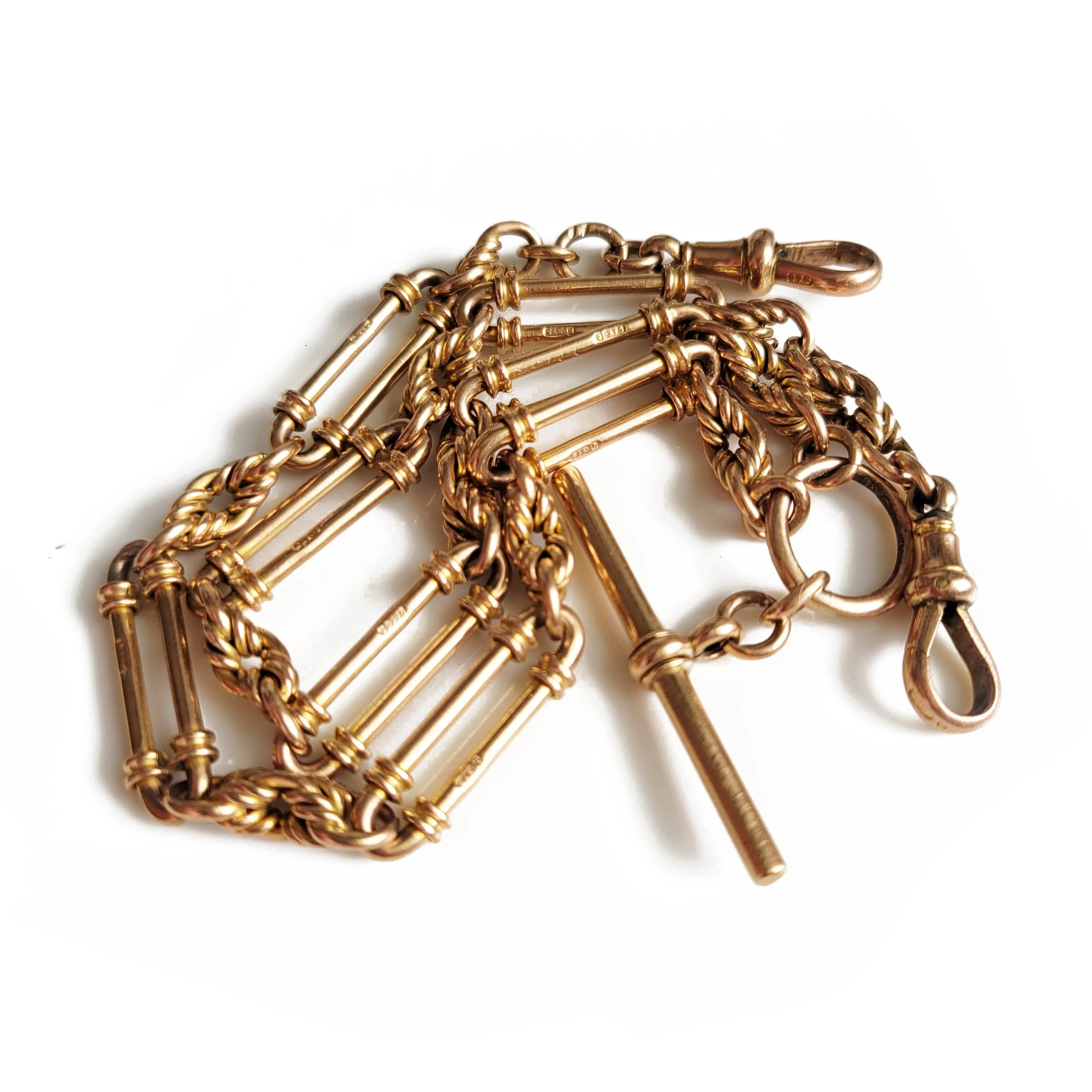 Antique 9ct Rose Gold Fancy Fetter Link Albert Chain