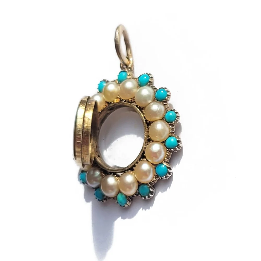 Georgian Pearl & Turquoise Locket Pendant