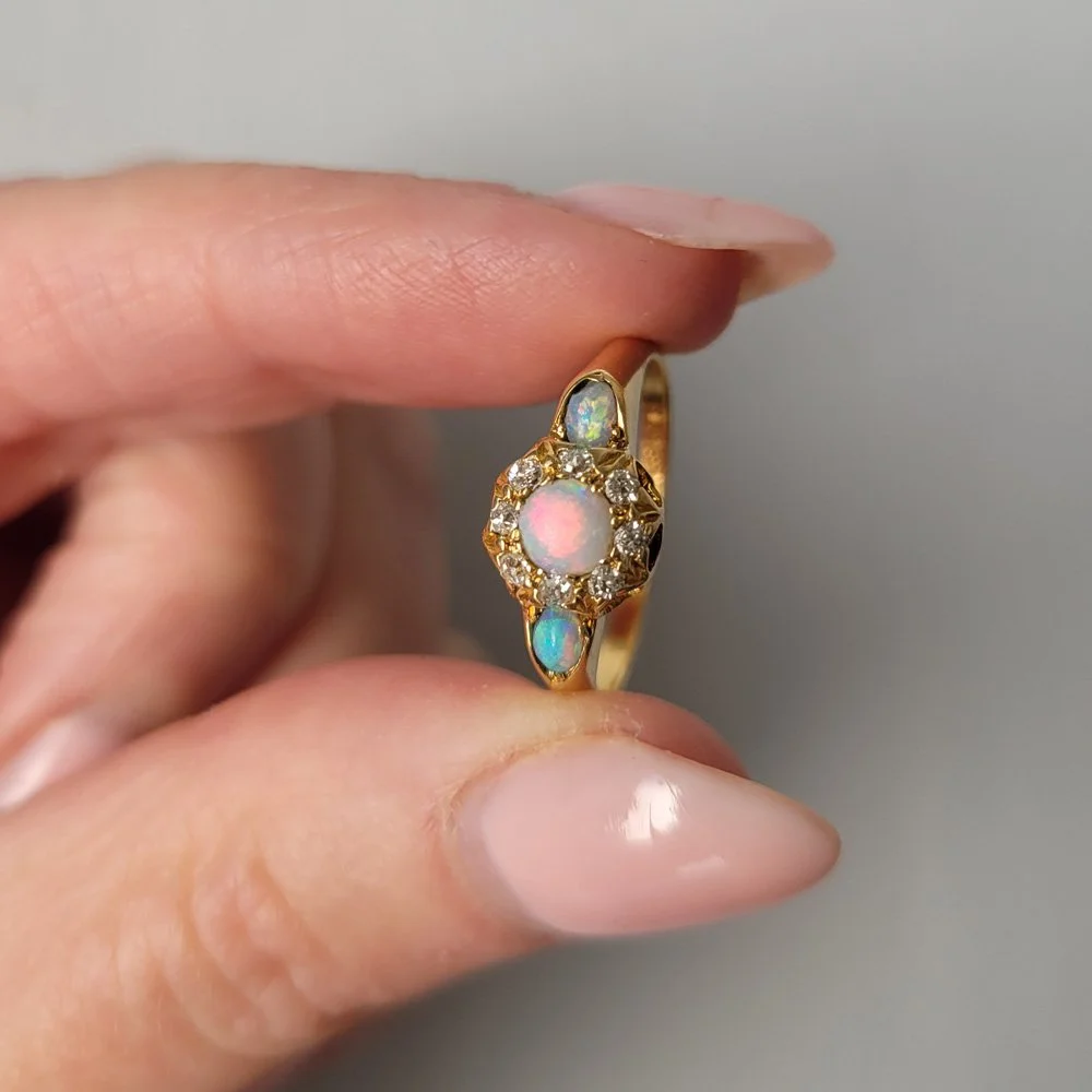 Edwardian Opal & Diamond Cluster Ring