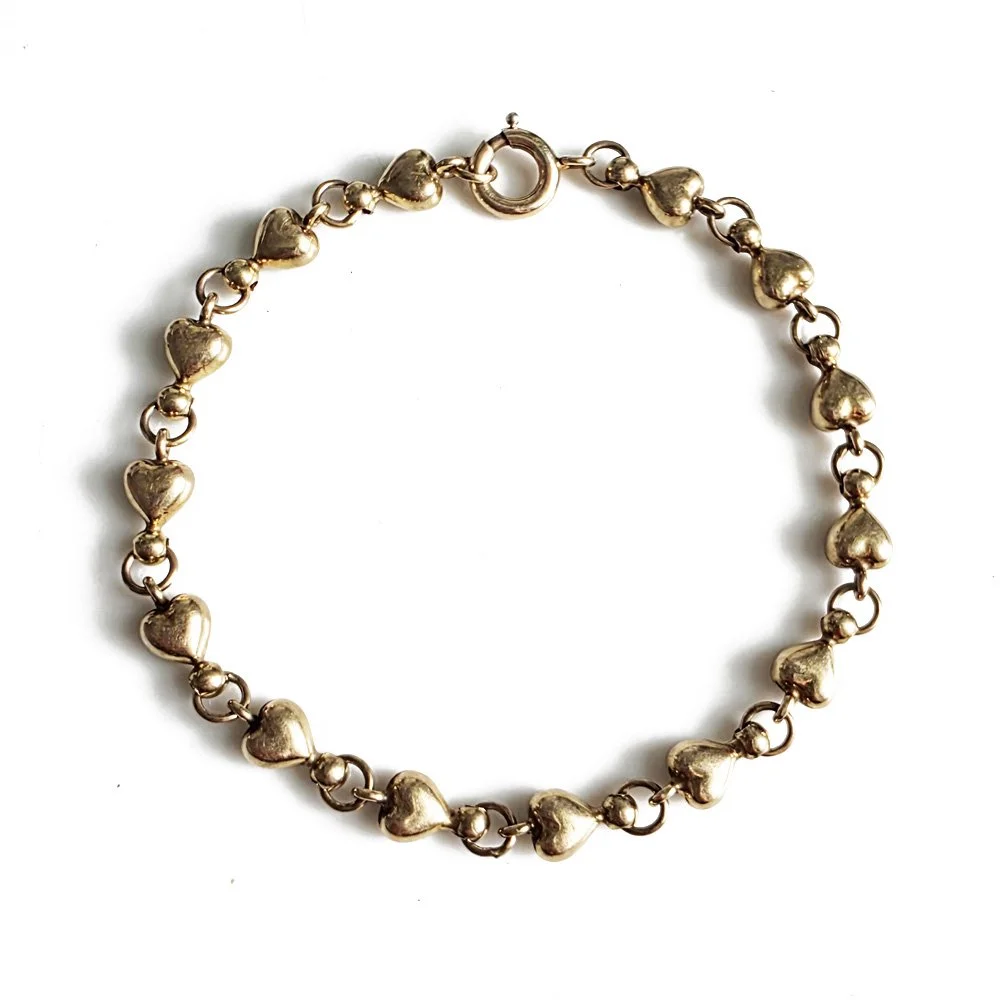 Vintage 9ct Gold Puffy Heart Bracelet