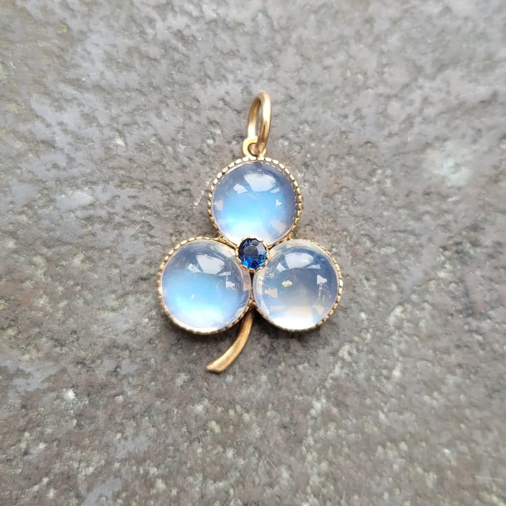 Magical Victorian Moonstone & Sapphire Shamrock Pendant