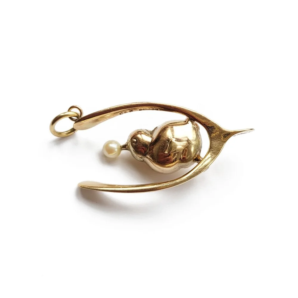 Cutest Ever Vintage Chick & Wishbone Pendant