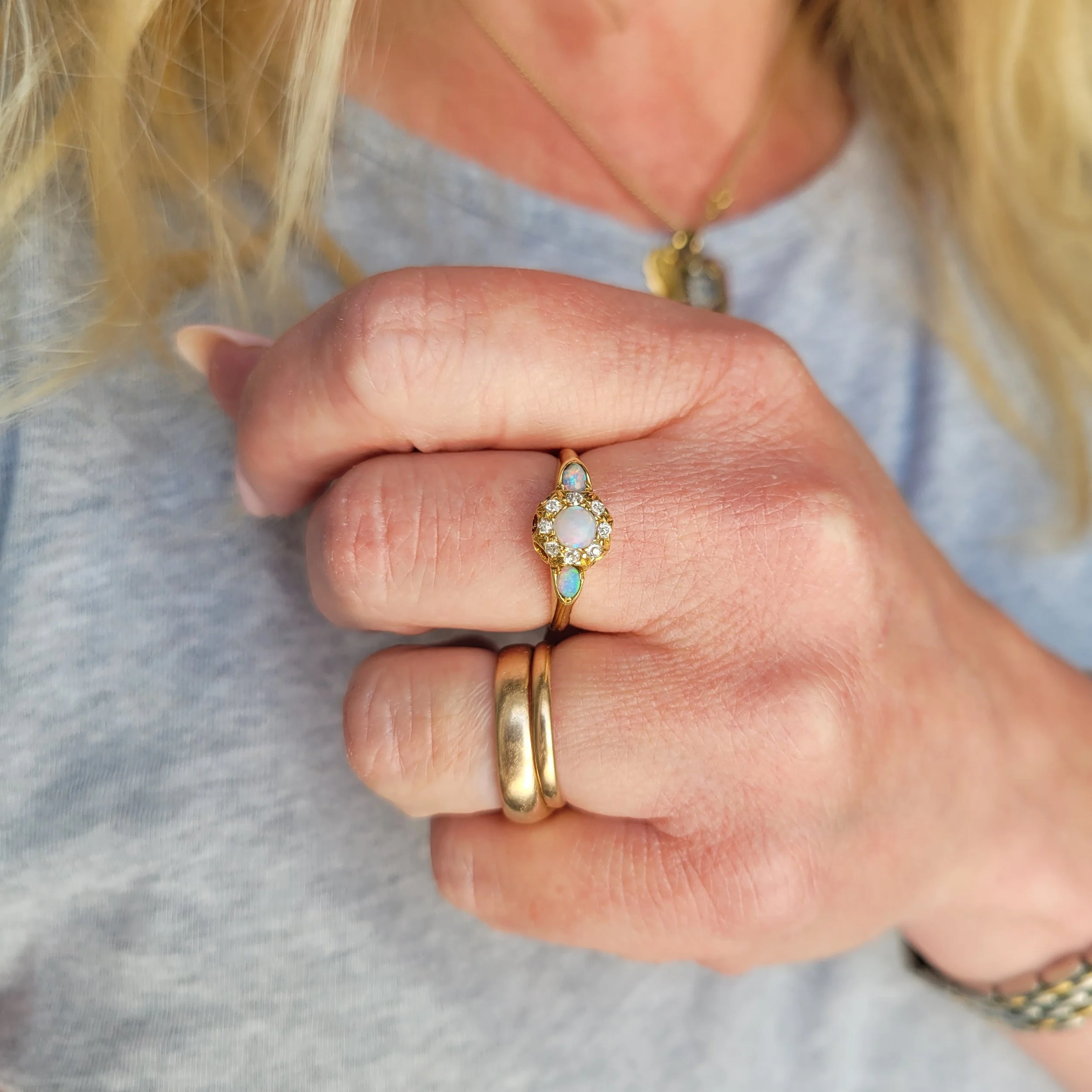 Edwardian Opal & Diamond Cluster Ring