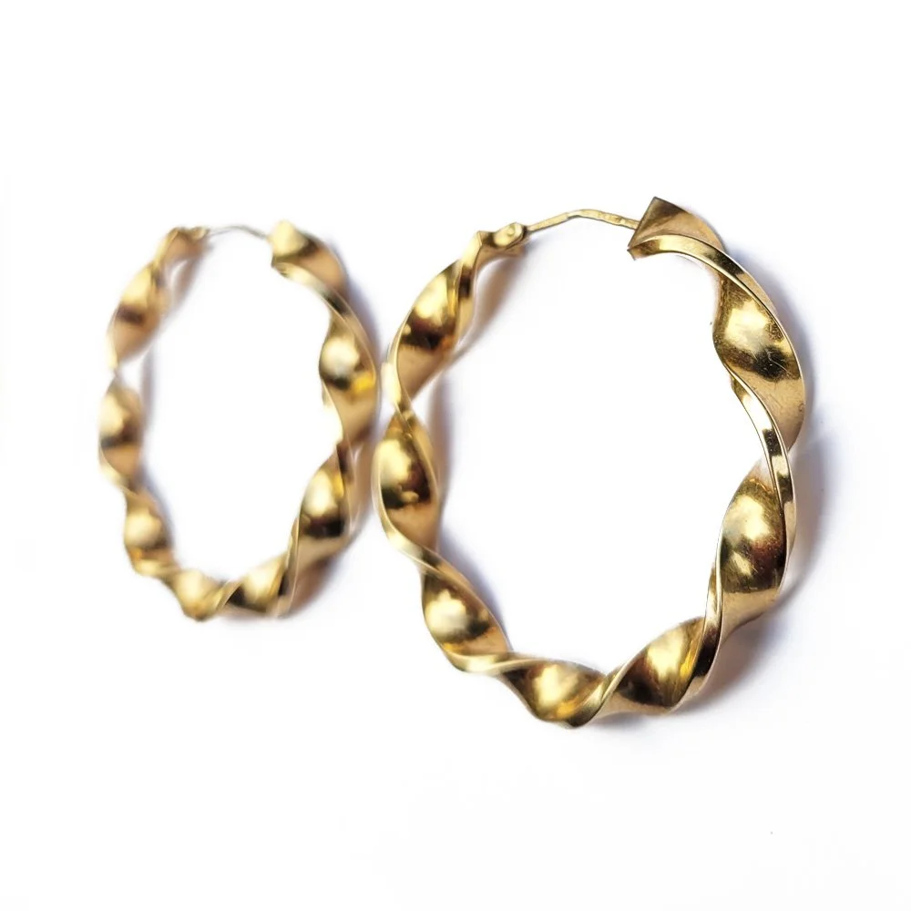 Vintage 9ct Rose Gold 'Barley Twist' Hoop Earrings