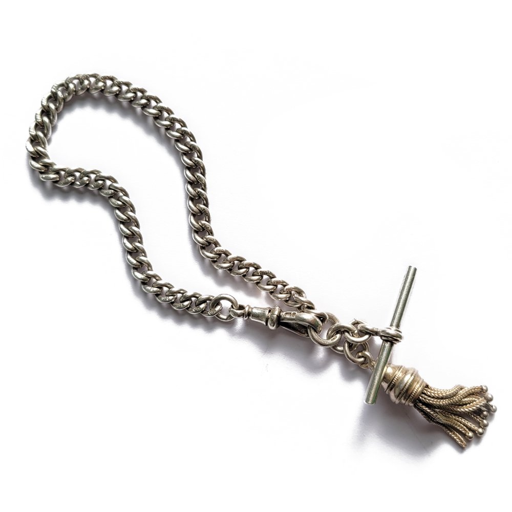 Antique Silver Curb Bracelet with T-Bar & Tassel