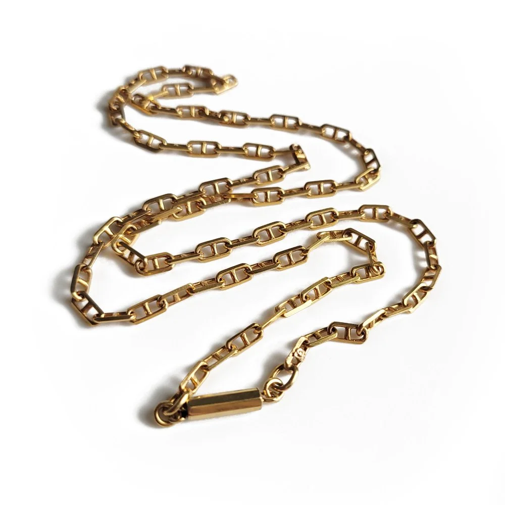 Antique 9ct Gold Faceted Mariner Link Chain with Barrel Clasp