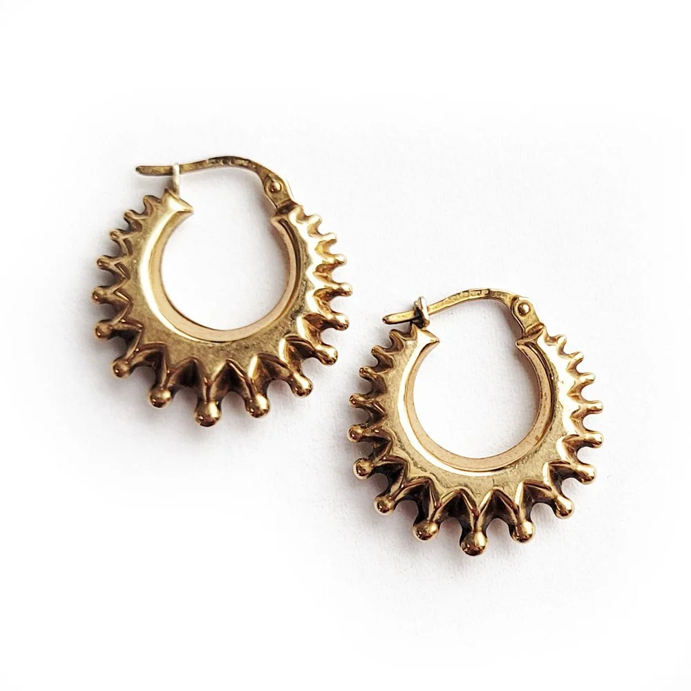 Vintage 9ct Gold Spiked Creole Hoops