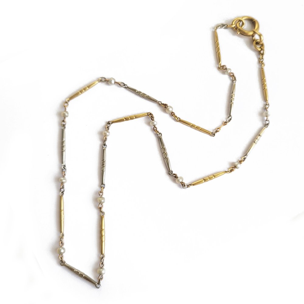 Antique 18ct Bi-Colour Gold & Pearl Chain