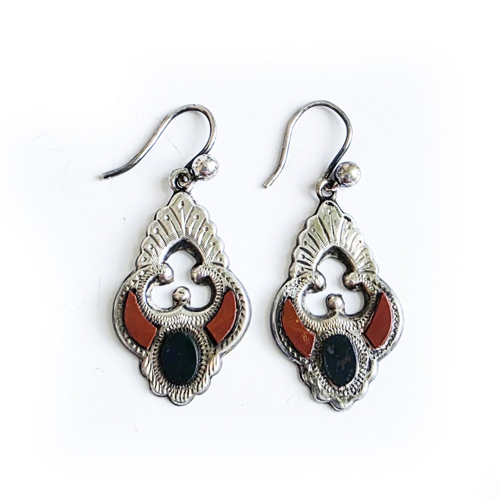 Victorian Silver & Hardstone Drop Earrings