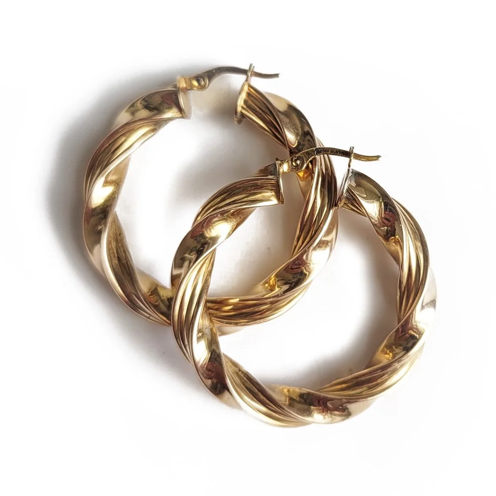 Vintage 9ct Chunky Twist Hoop Earrings