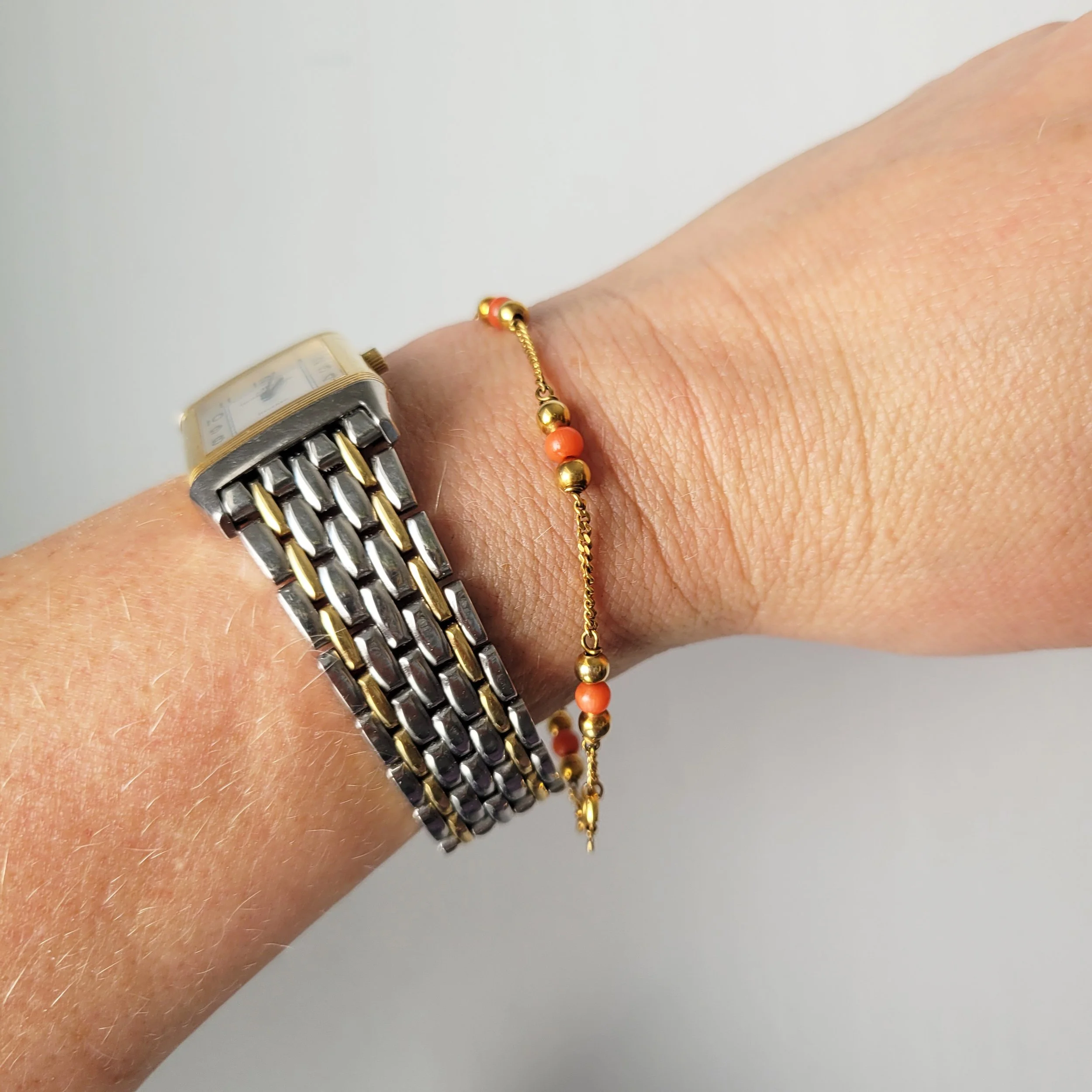 Vintage Gold & Coral Bead Bracelet