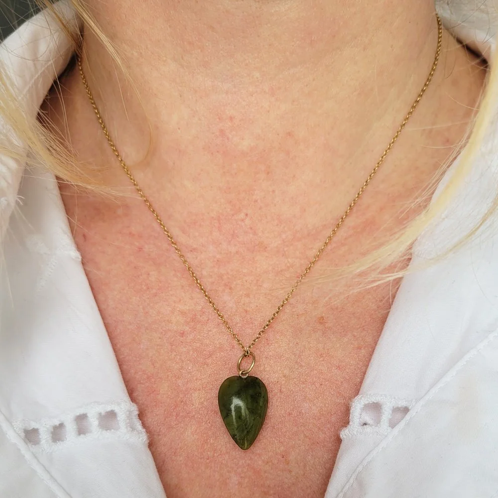 Antique Green Stone Heart Pendant
