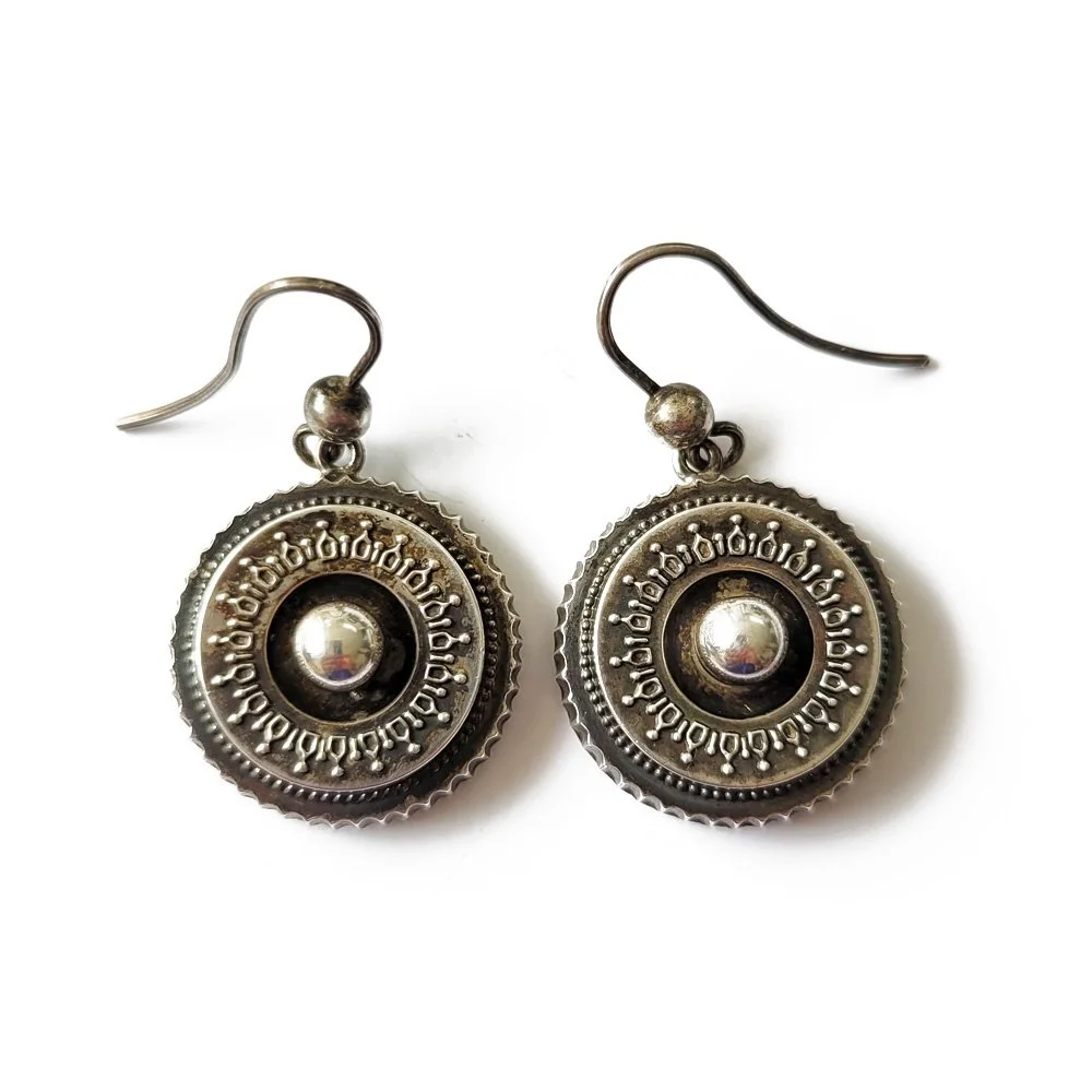 Victorian Etruscan Revival Silver Drop Earrings