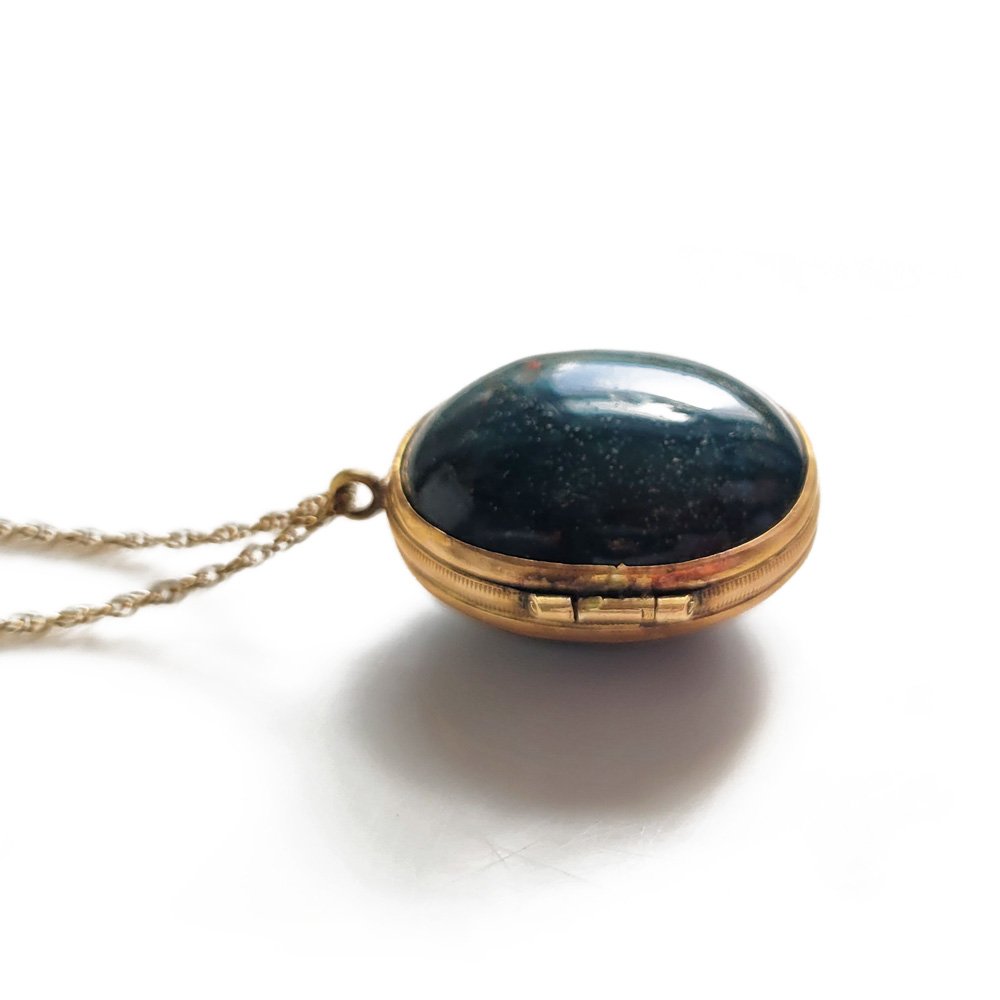 Antique Gilt Metal Bloodstone 'Egg' Locket and Chain