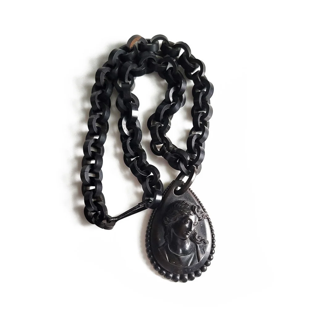 Victorian Vulcanite Rollo Chain with Large Relief Pendant