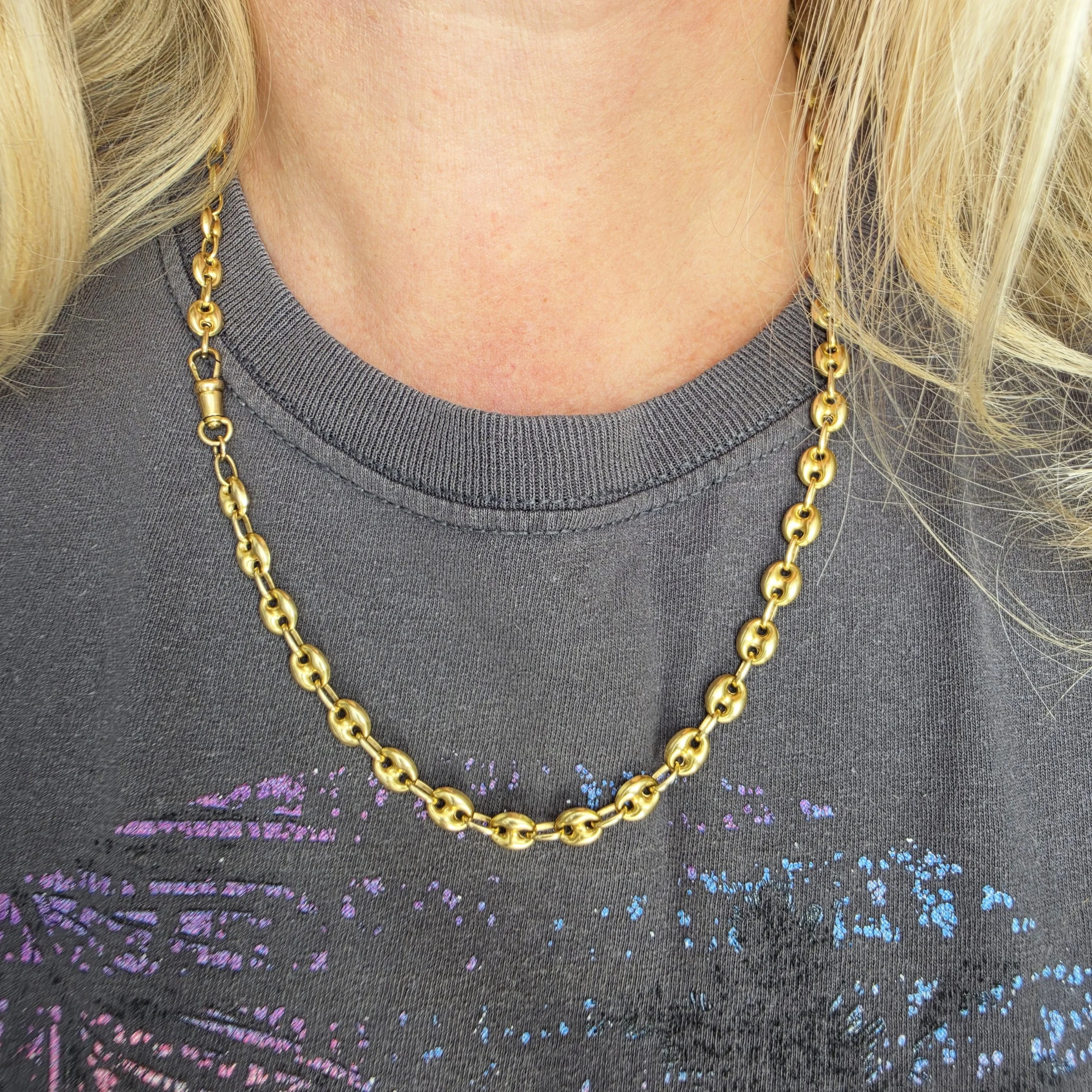Mega 18ct Gold Puffy Mariner Chain Jewels Antiqua