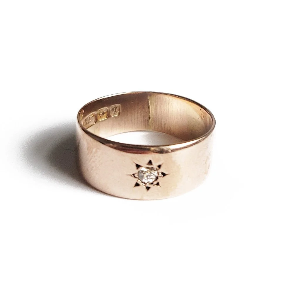Antique 9ct Rose Gold Diamond Set 'Cigar Band' Ring