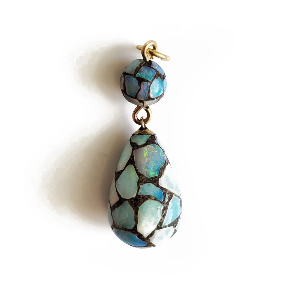 Vintage Black & White Opal 'Mosaic' Drop Pendant