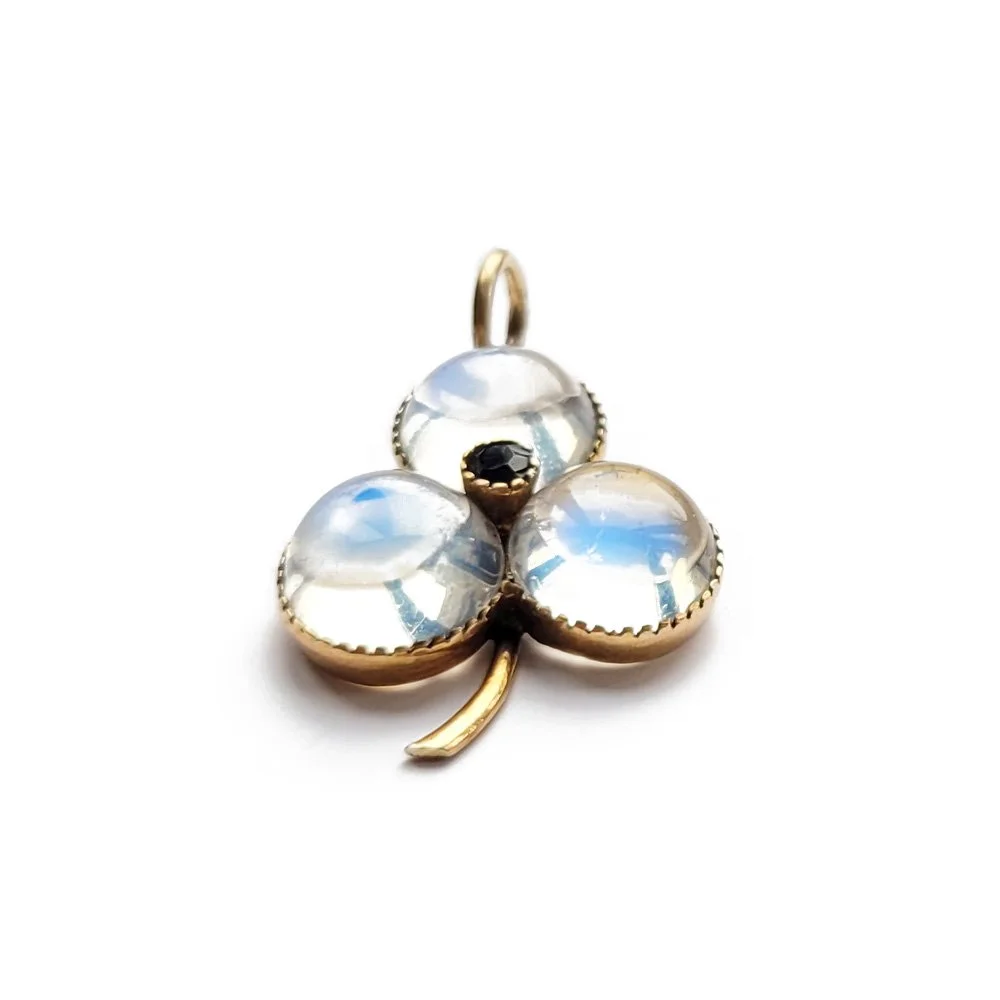 Magical Victorian Moonstone & Sapphire Shamrock Pendant
