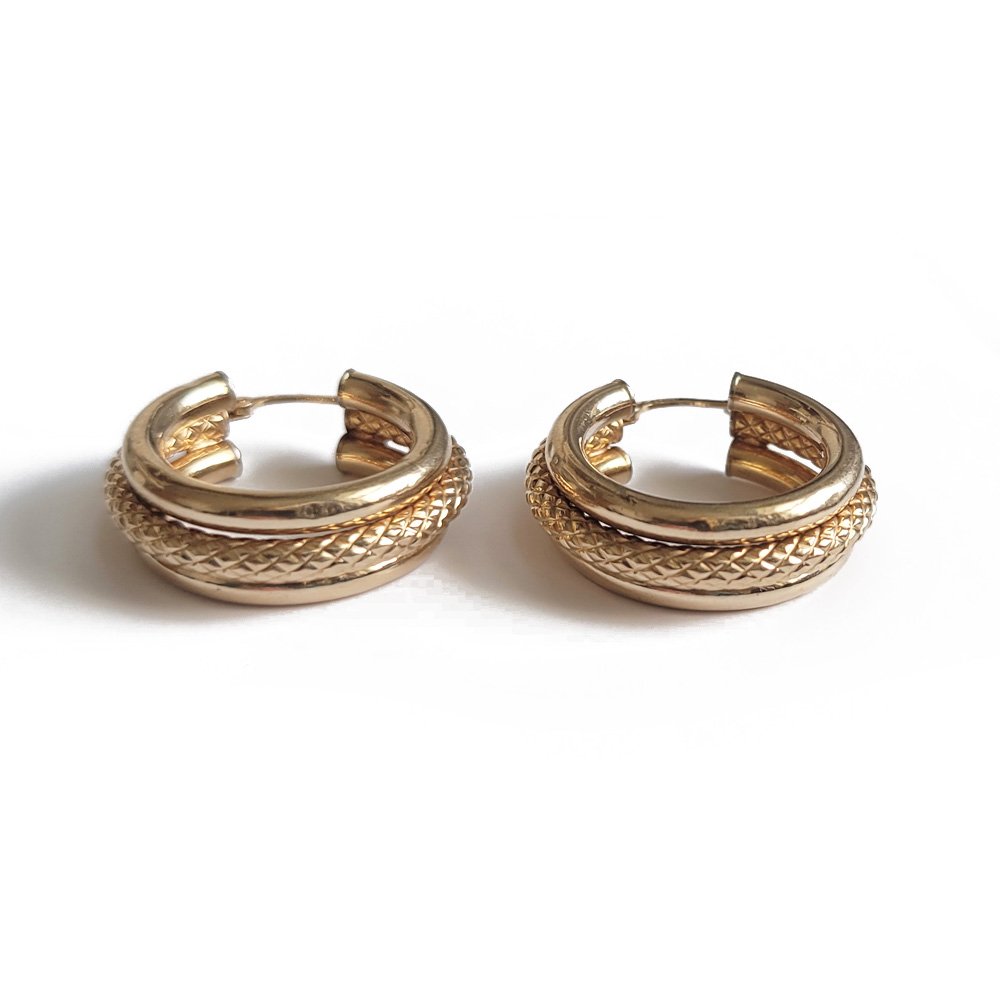 Vintage 9ct Gold Chubby Textured Hoops by UnoAErre