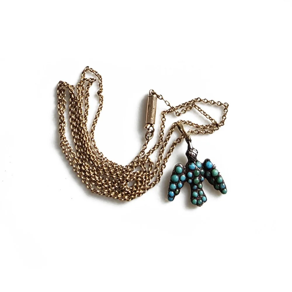 Victorian Pavé Turquoise Dove Pendant with 9ct Chain