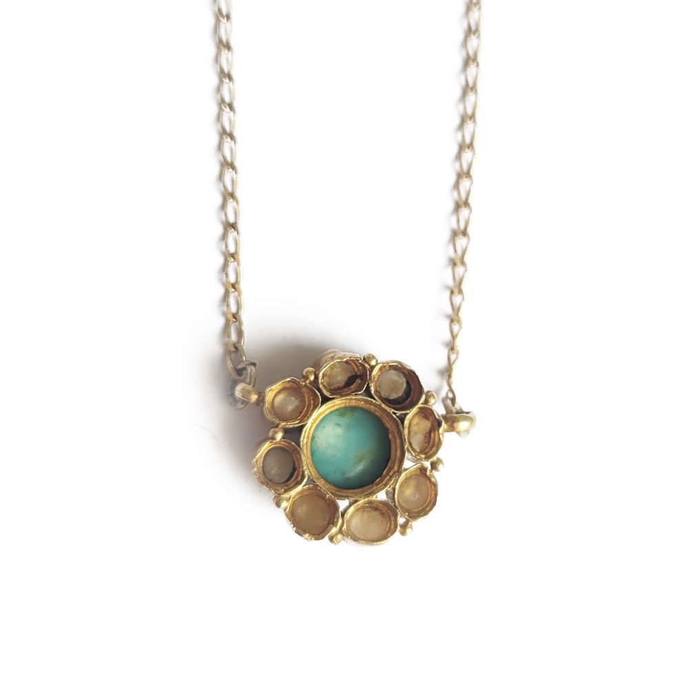 Turquoise & Pearl Cluster Pendant Necklace