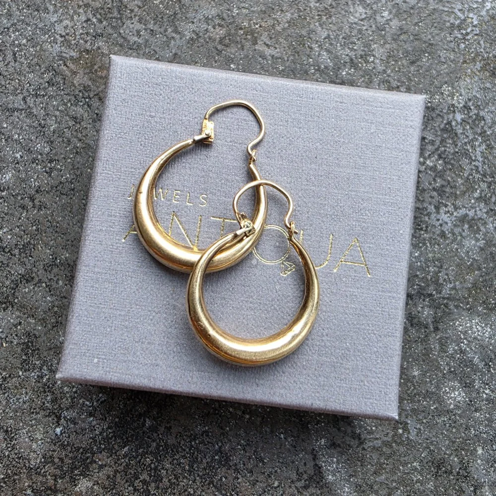 Vintage 9ct Gold Double Sided Crescent Hoops