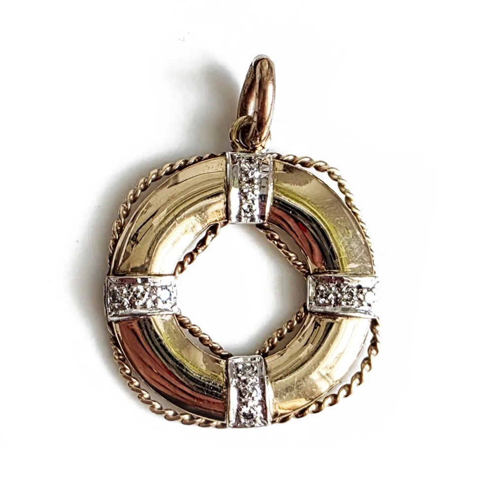 Vintage 9ct Gold & Diamond Life Buoy Pendant