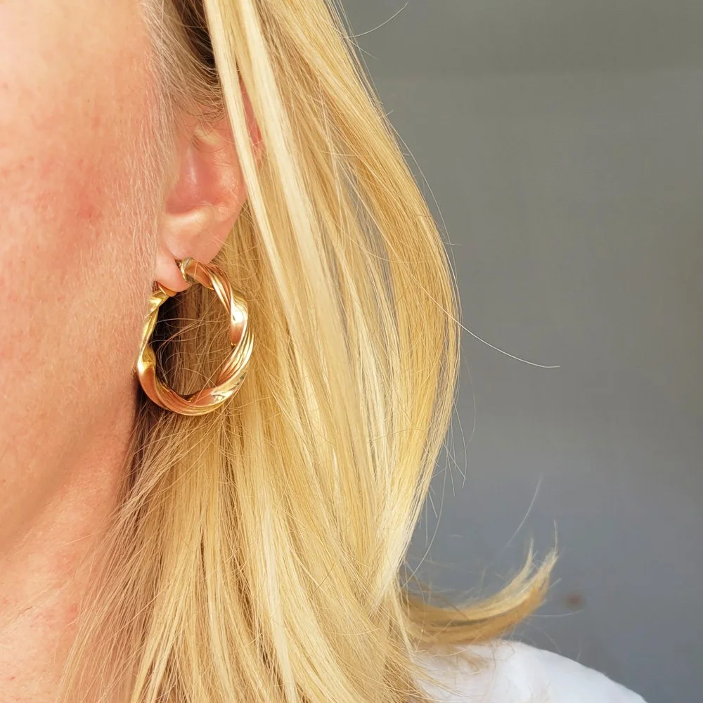 Vintage 9ct Chunky Twist Hoop Earrings