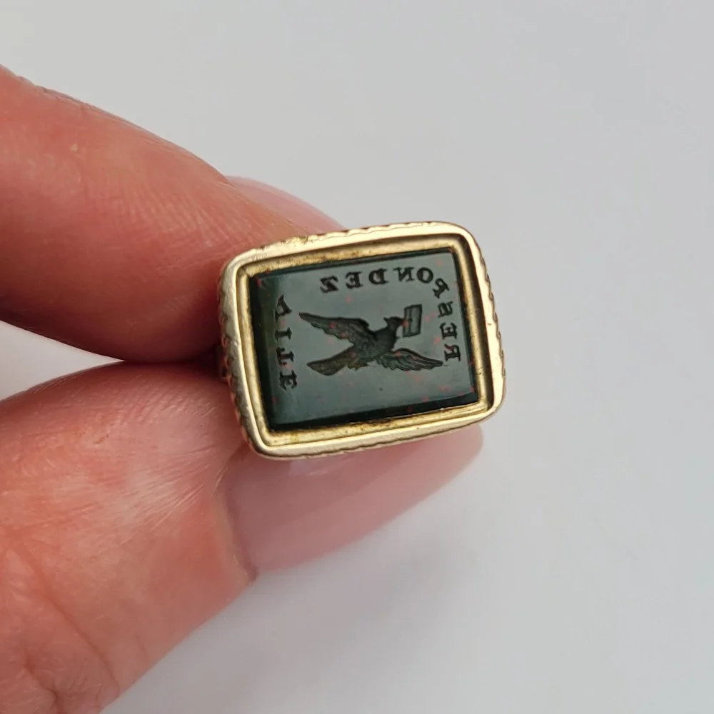 Victorian 9ct Bloodstone Intaglio Fob 'Respondez Vite' Jewels Antiqua