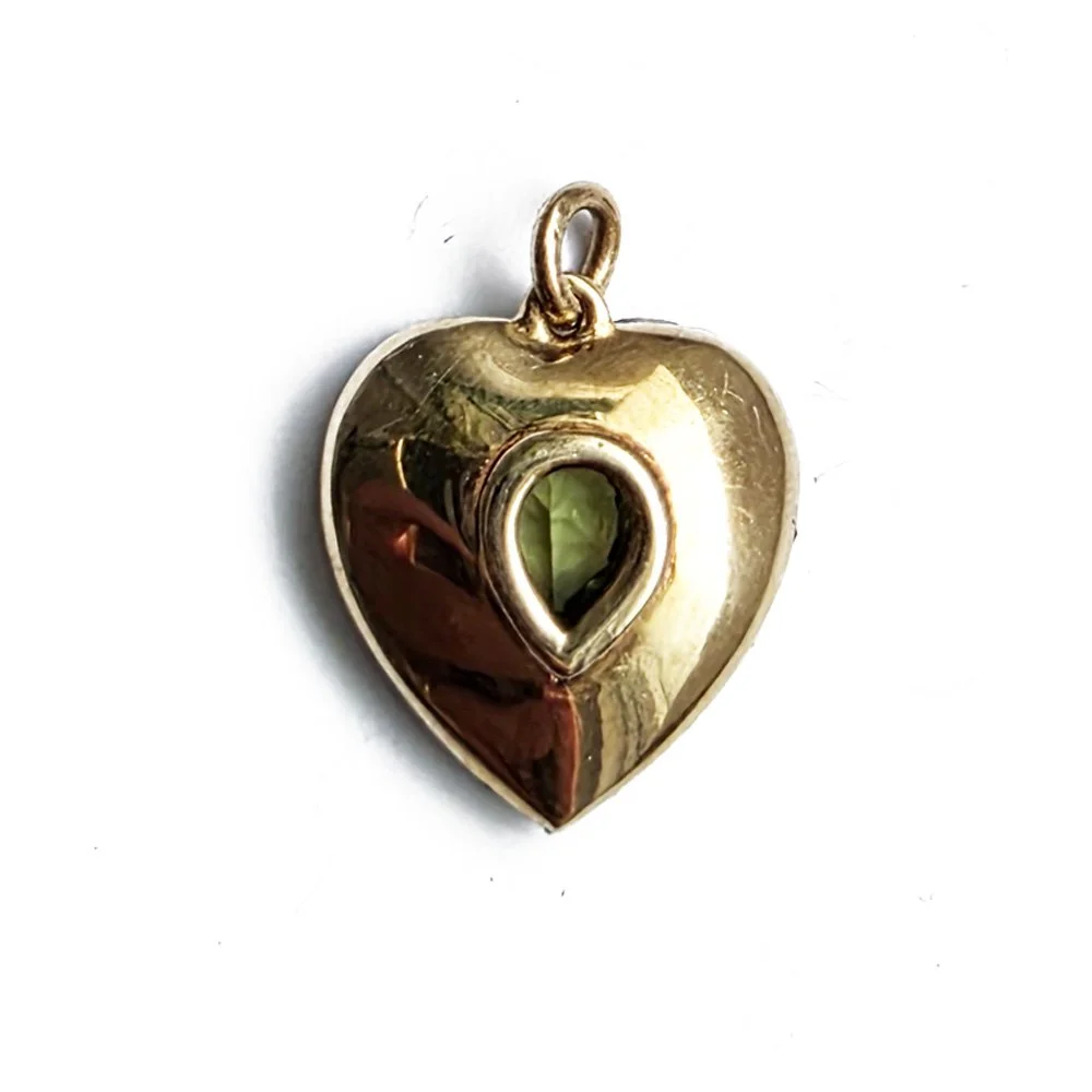 Vintage Rose Diamond & Peridot Heart Pendant